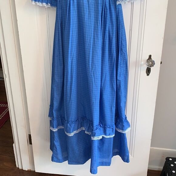 Vtg blue checked handmade Prairie Core dress - Picture 5 of 11